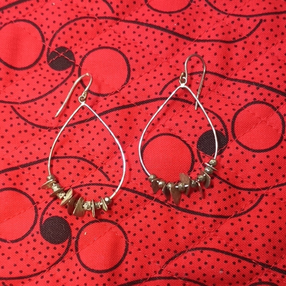 Sterling Silver Hoop Earrings with Small Pyrite and Silver Accents